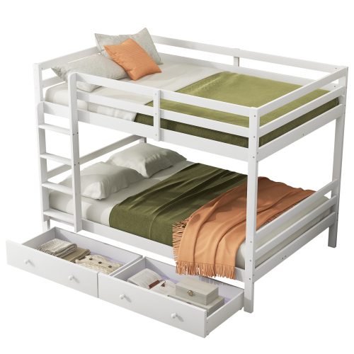 140*200cm Etagenbett Kinderbetten mit Schubladen, Stauraum, Hohe Geländer