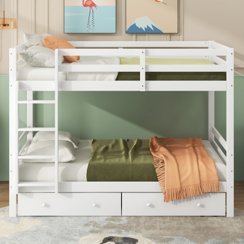 140*200cm Etagenbett Kinderbetten mit Schubladen, Stauraum, Hohe Geländer