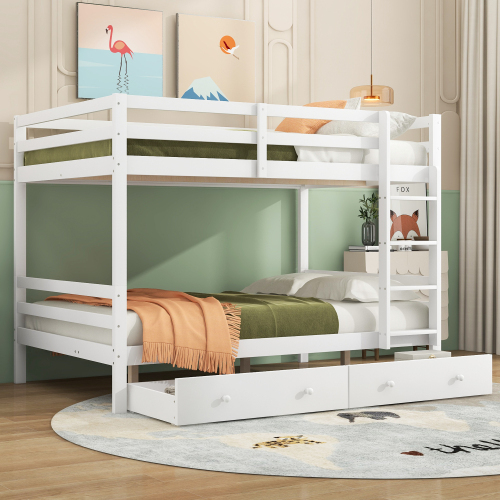 140*200cm Etagenbett Kinderbetten mit Schubladen, Stauraum, Hohe Geländer