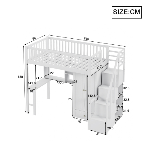 Aufbewahrungstreppe, multifunktionale Betteinheit, Bettgestell aus Holz-OKWISH