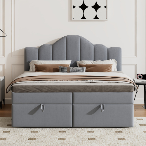 140*200cm Flachbett mit weichem Kopfteil, anhebbares Bett, großer Stauraum unter dem Bett