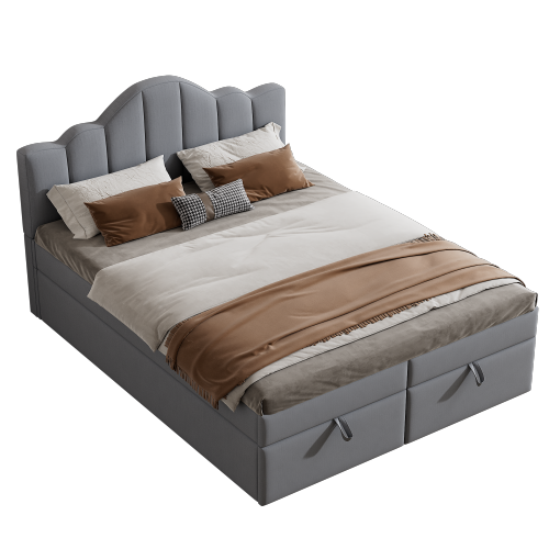 140*200cm Flachbett mit weichem Kopfteil, anhebbares Bett, großer Stauraum unter dem Bett