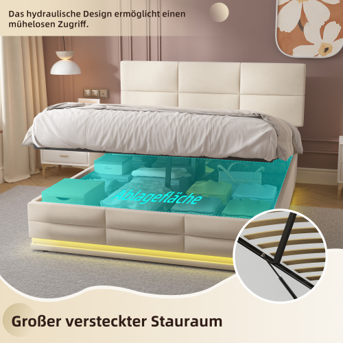 Samt-Polsterbett mit hydraulischem System-OKWISH