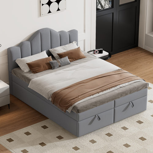 140*200cm Flachbett mit weichem Kopfteil, anhebbares Bett, großer Stauraum unter dem Bett