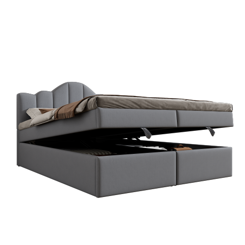 140*200cm Flachbett mit weichem Kopfteil, anhebbares Bett, großer Stauraum unter dem Bett