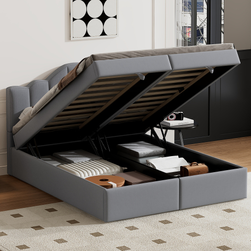 140*200cm Flachbett mit weichem Kopfteil, anhebbares Bett, großer Stauraum unter dem Bett