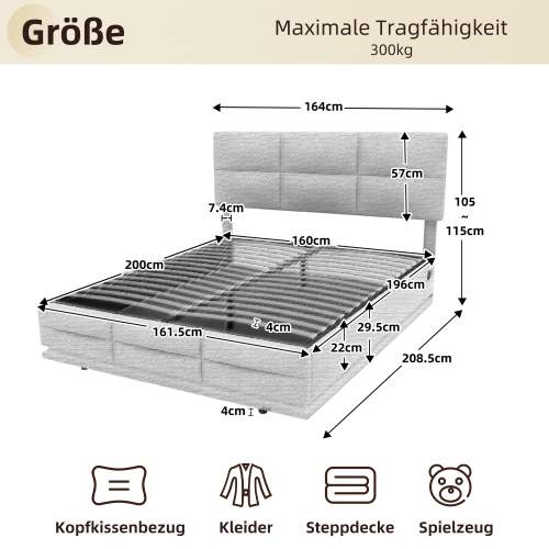 Samt-Polsterbett mit hydraulischem System-OKWISH