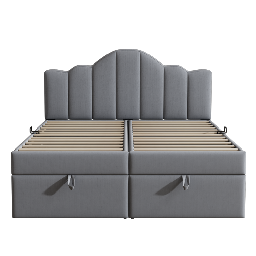 140*200cm Flachbett mit weichem Kopfteil, anhebbares Bett, großer Stauraum unter dem Bett