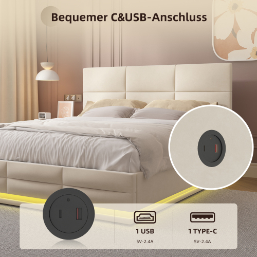 Samt-Polsterbett mit hydraulischem System-OKWISH