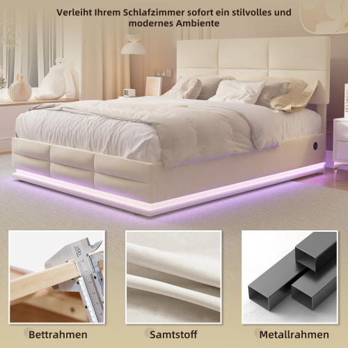 Samt-Polsterbett mit hydraulischem System-OKWISH