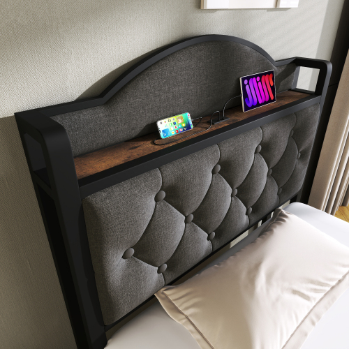 Polsterbett mit USB Typ C Ladefunktion, Doppelbett Stauraumbett mit Lattenrost aus Metallrahmen