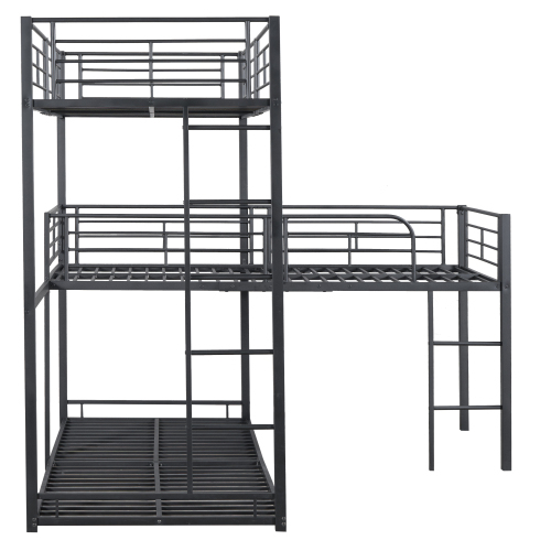 Dreifach-Etagenbett, Eisenrahmenbett, hohes Geländer, einfaches Design, schwarz 