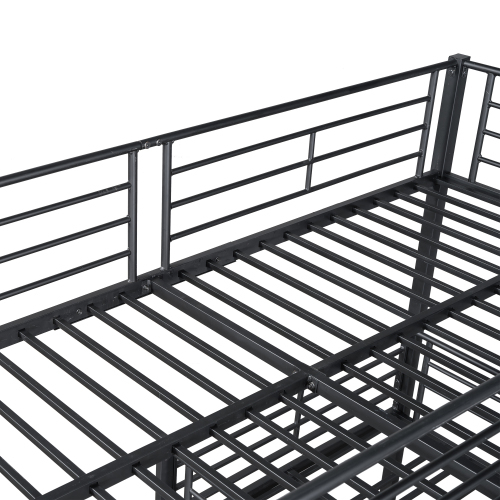 Dreifach-Etagenbett, Eisenrahmenbett, hohes Geländer, einfaches Design, schwarz 