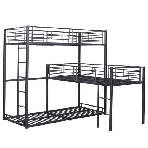 Dreifach-Etagenbett, Eisenrahmenbett, hohes Geländer, einfaches Design, schwarz 
