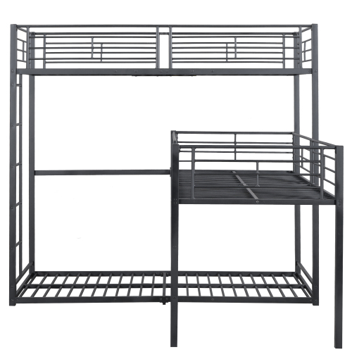 Dreifach-Etagenbett, Eisenrahmenbett, hohes Geländer, einfaches Design, schwarz 