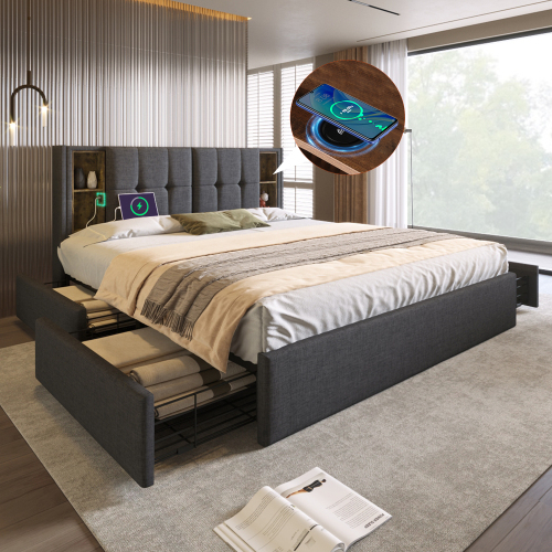 Doppelbett aus beigem Samt aus Holz-OKWISH