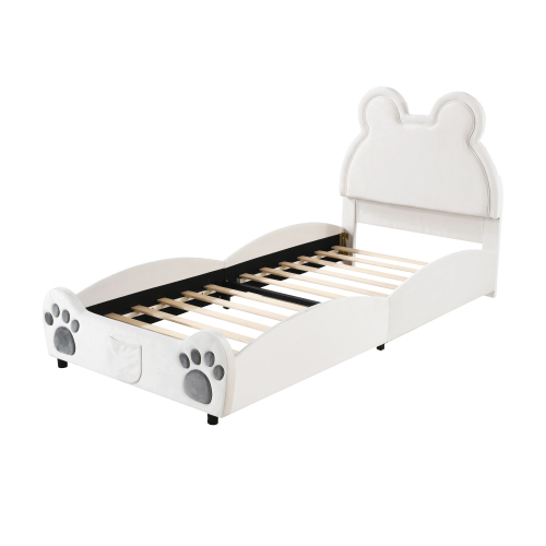 Polsterbett Schönes Kinderbett, Bärenform. Einzelbett aus hautfreundlichem Velours