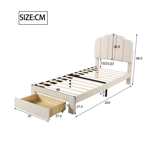 Polsterbett Kinderbett, hautfreundlicher Teddy-Stoff Bettrahmen mit Ablagefächern