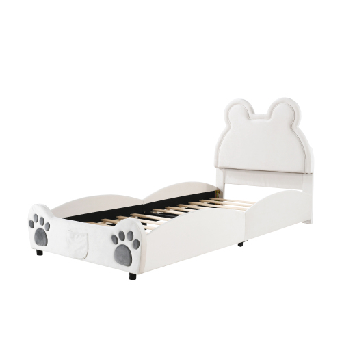 Polsterbett Schönes Kinderbett, Bärenform. Einzelbett aus hautfreundlichem Velours