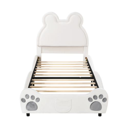 Polsterbett Schönes Kinderbett, Bärenform. Einzelbett aus hautfreundlichem Velours