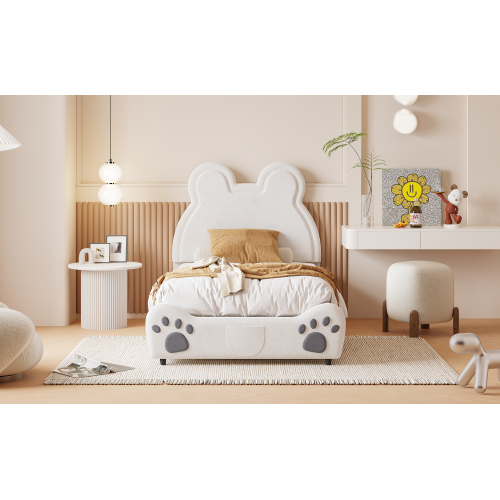 Polsterbett Schönes Kinderbett, Bärenform. Einzelbett aus hautfreundlichem Velours