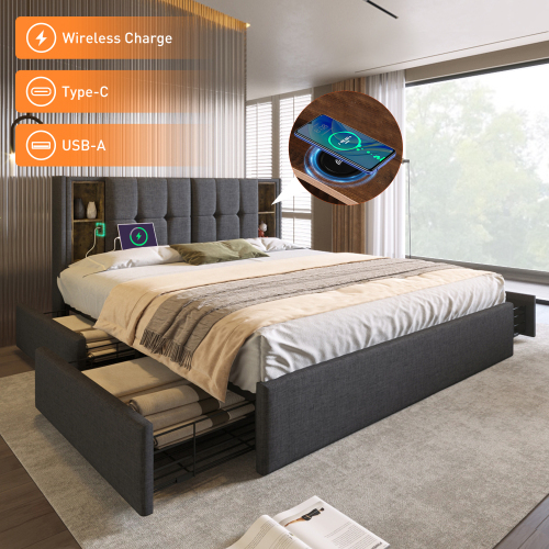 Doppelbett aus beigem Samt aus Holz-OKWISH
