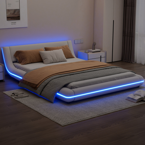 Flachbett, Bodenbett, PU, LED-Umgebungslicht, 24-Tasten-Fernbedienung