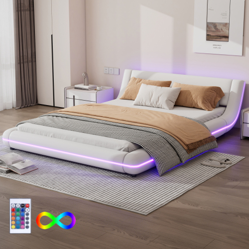 Flachbett, Bodenbett, PU, LED-Umgebungslicht, 24-Tasten-Fernbedienung