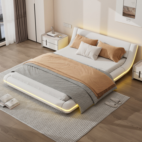 Flachbett, Bodenbett, PU, LED-Umgebungslicht, 24-Tasten-Fernbedienung