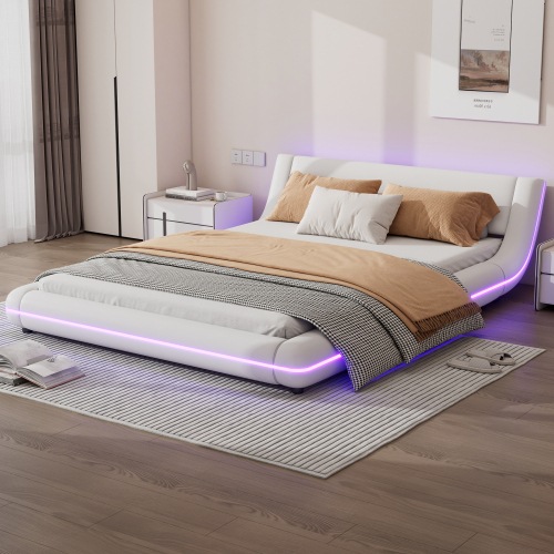 Flachbett, Bodenbett, PU, LED-Umgebungslicht, 24-Tasten-Fernbedienung
