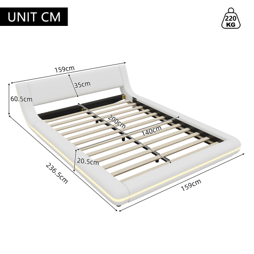 Flachbett, Bodenbett, PU, LED-Umgebungslicht, 24-Tasten-Fernbedienung