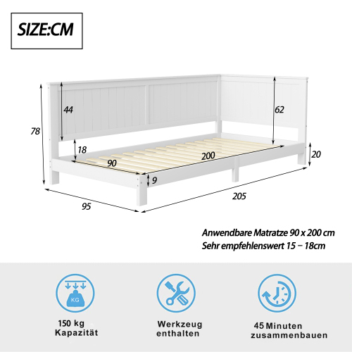 Schlafsofa 90*200 cm, Einzeltagesbett aus Holz, Kinderbett