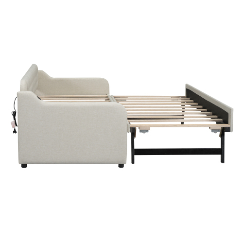 90*200cm Schlafsofa, Tagesbett, mit ausziehbares Rollbett, USB-Anschluss