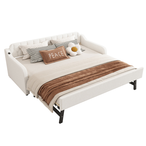 90*200cm Schlafsofa, Tagesbett, mit ausziehbares Rollbett, USB-Anschluss