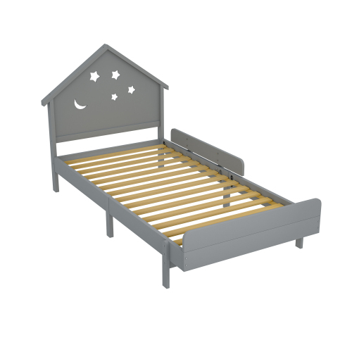 Kinderbett,Einzelmassivholzbett, Stern-Mond-Muster, Hochbettdesign