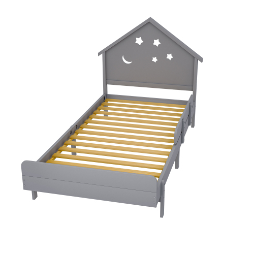 Kinderbett,Einzelmassivholzbett, Stern-Mond-Muster, Hochbettdesign