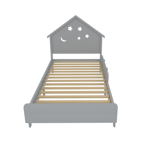 Kinderbett,Einzelmassivholzbett, Stern-Mond-Muster, Hochbettdesign