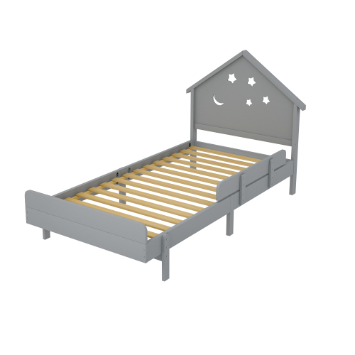 Kinderbett,Einzelmassivholzbett, Stern-Mond-Muster, Hochbettdesign
