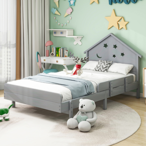 Kinderbett,Einzelmassivholzbett, Stern-Mond-Muster, Hochbettdesign