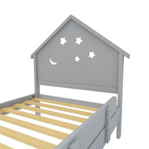 Kinderbett,Einzelmassivholzbett, Stern-Mond-Muster, Hochbettdesign