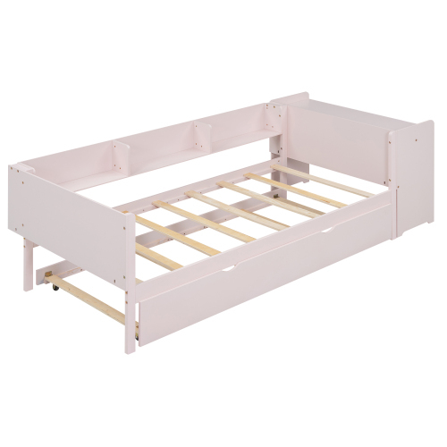 Flachbett, mit ausziehbarem Bett, mit Schreibtisch, drei Regale an der Seite des Bettes