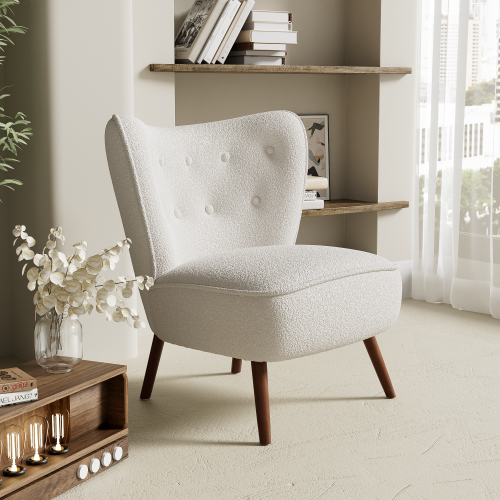 Freizeitstuhl, Wohnzimmerstuhl mit extra hoher Rückenlehne, Beine aus Massivholz 