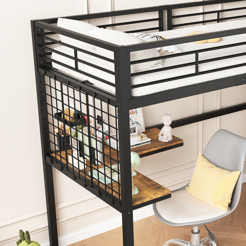 Hochbett mit Tisch und Kleiderschrank-OKWISH