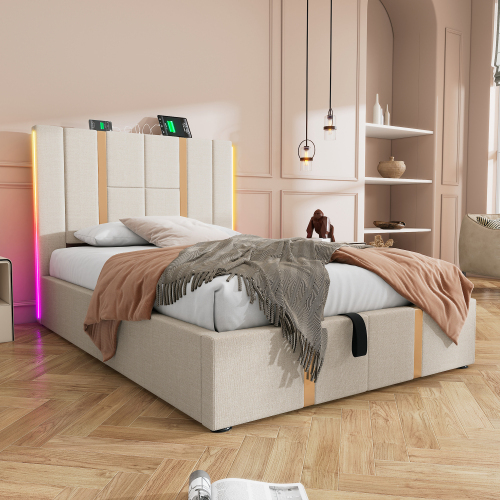 Multifunktionales gepolstertes Doppelbett aus Holz-OKWISH