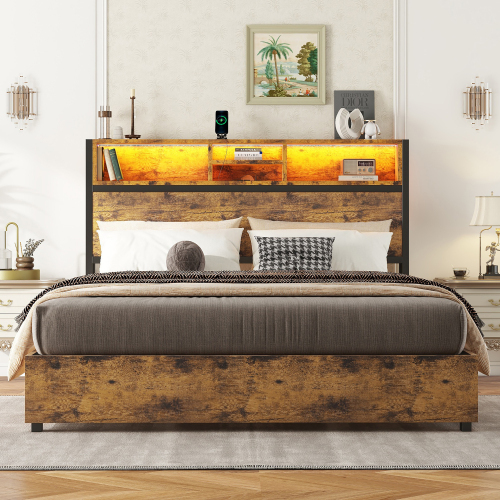 Farbwechselnde LED-Umgebungsbeleuchtung, 24-Tasten-Fernbedienung, großer Stauraum im Bettkasten