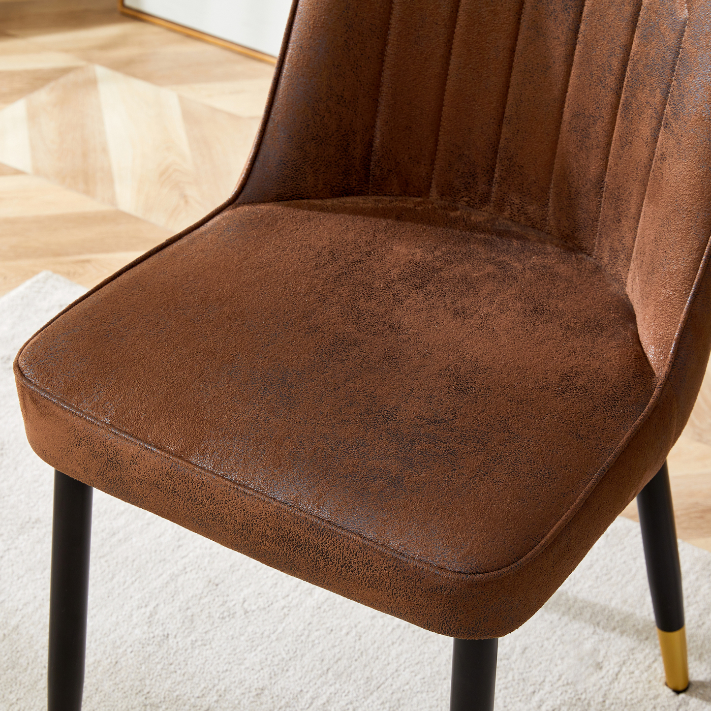 OKWISH Set of 2 Brown Dining Chairs with Metal Legs