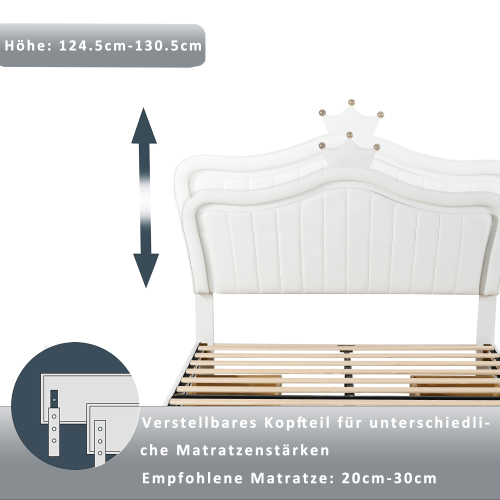 Einzelbettgestell aus PU-Leder mit Stauraumschubladen, LED-Leuchten, Lattenrost und Rückenlehne 