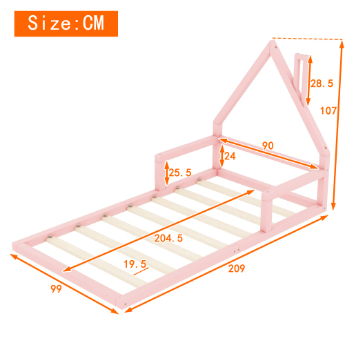 90*200cm Kinderbett, Flachbett, Hausform, Kiefer massiv, einfache Form