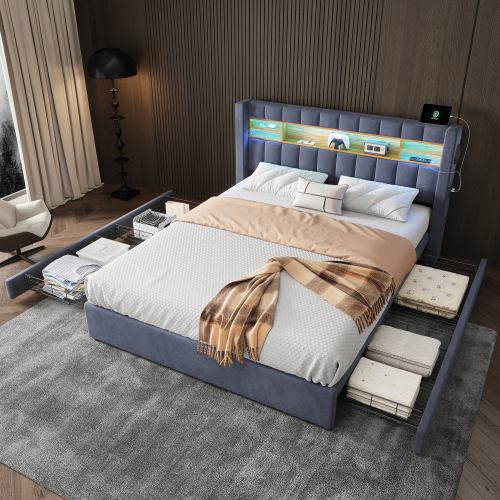 Gepolstertes Bett mit offener Trennwand-OKWISH