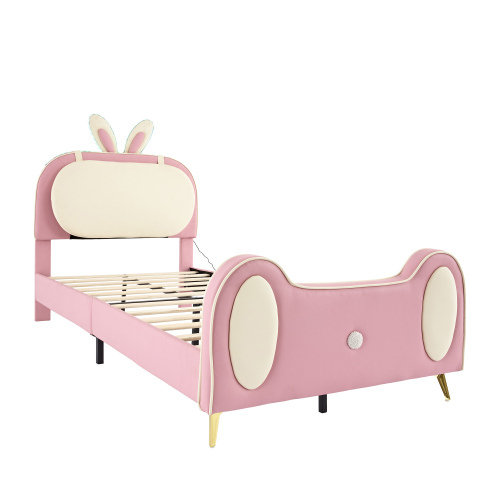 Kinderbett mit weichem Kaninchenkopfteil-OKWISH